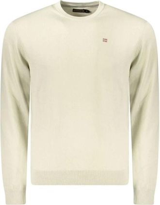Napapijri Beige Katoenen Gebreide Trui - Heren - Ronde hals truien - Beige - M - Katoen - Truien & Vesten