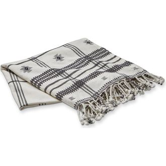 Tag Peak Cotton Decorative Throw Natural Black White Tassels in Beige at Nordstrom