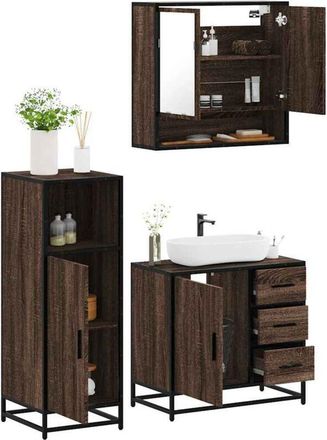 vidaXL Vidaxl - Set De Muebles Ba&ntilde;o 3 Pzas Madera Contrachapada Roble Marr&oacute;n