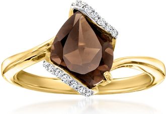 Ross-Simons Smoky Quartz Ring With Diamonds in 18kt Gold Over Sterling