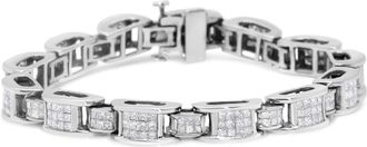 House of Brilliance 14K White Gold 5.0 Cttw Princess Cut Diamond Invisible Set Alternating Size D Shaped Links Tennis Bracelet