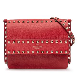 Valentino Pre-owned Womens Small Grained Calfskin Rockstud Crossbody - Red Leather - One Size