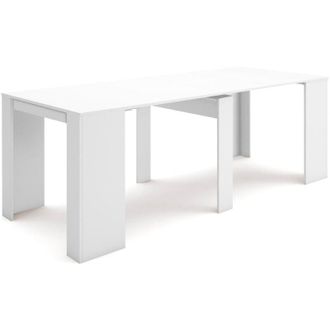 Skraut Home Skraut Home - Mesa Consola Extensible, Mesa Comedor Plegable, 220, Para 10 Comensales, Comedor Y Cocina, Estilo Moderno, Blanco