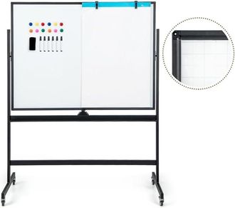 Costway Costway - Pizarra M&oacute;vil Magn&eacute;tica En Seco 120 X 90 Cm, Doble Cara, Con Soporte Sobre Ruedas Bloqueables, Giro De 360 &deg;, Altura Ajustable, Pizarra Blan