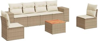 vidaXL Set Sof&aacute;s De Jard&iacute;n 7 Piezas Y Cojines Rat&aacute;n Sint&eacute;tico Beige Vidaxl