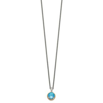 Diamond2Deal Sterling Silver with 14K Accent Round Blue Topaz Pendant Necklace