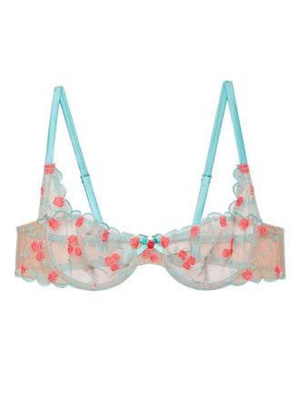 Fleur du Mal Reggiseno a balconcino Rose and Vine con ricamo - Blu