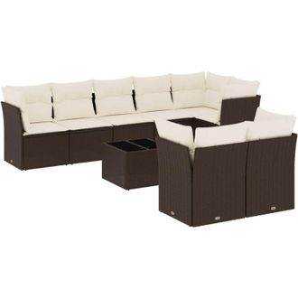 vidaXL Set De Sof&aacute;s De Jard&iacute;n 9 Pzas Y Cojines Rat&aacute;n Sint&eacute;tico Marr&oacute;n Vidaxl