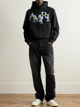 Amiri Mens Chrome Logo Hoodie in Black Cotton - Size Small