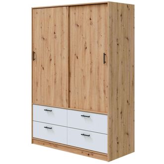 Bricohabitat Bricohabitat - Armario 2 Puertas Correderas Y 4 Cajones L&uacute;mina Dormitorio O Habitaci&oacute;n Blanco Artik Y Roble Nodi 140x200x60 Cm