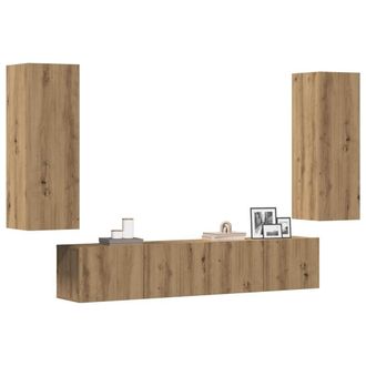 Berkfield Home Wall Mounted TV cabinets 4 pcs Artisan Oak Engineered Wood in Brown