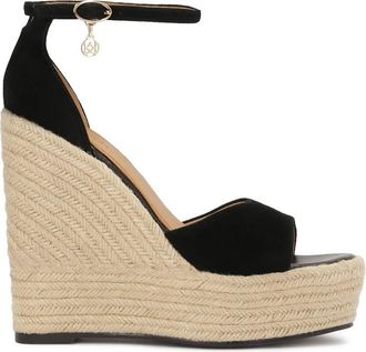 Kazar Zwarte su&egrave;de sleehak sandalen op een platform - Dames - Sleehakken - Zwart - 38 EU - Su&egrave;de - Schoenen