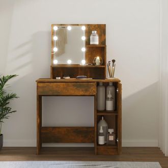 vidaXL Tocador Con Led Color Roble Ahumado 86,5x35x136 Cm Vidaxl