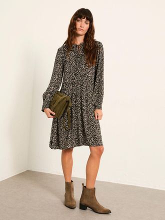 Fat Face FatFace Inez Black Mono Texture Petite Dress