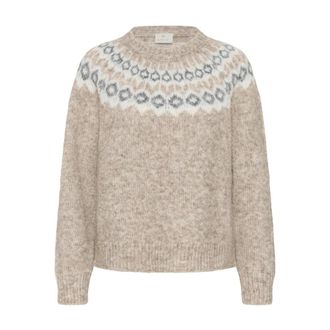 Kaffe Berta Pullover - Dames - Ronde hals truien - Beige - L - Leer - Truien & Vesten