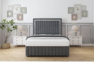 Comfort Beds Boston Chrome Coniston Divan Set 2 Drawers-54 Headboard-Footboard in Dark Grey | Size: King