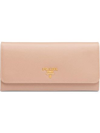Prada Saffiano wallet - women - Calf Leather/Calf Leather/Metal - One Size - Neutrals