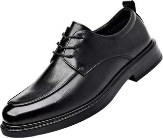 Generic Mens Dress Shoes Lace Up Business Formal Slip Resistant Rubber Sole Office Shoes Fashionable Versatile Work Shoes for Men(7.5) Black