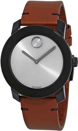 Movado Bold Grey Sunray Dial Cognac Leather Mens Watch 3600442