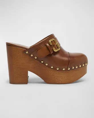 Chlo&eacute; Jeannette Leather Platform Clogs