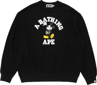 A Bathing Ape x Disney Mickey Mouse College Relaxed Fit Crewneck Black 0ZXSWM901131R-BLK