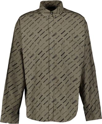 Balenciaga logo-print shirt - men - Cotton - 38 - Neutrals