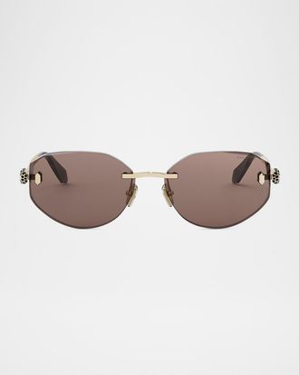 Bulgari Serpenti Forever Rimless Oval Metal Sunglasses