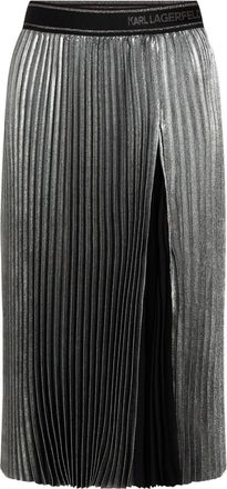 Karl Lagerfeld Gonna midi plissettata metallizzata - Argento