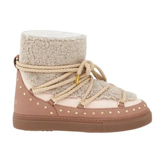 INUIKII Beige bontgevoerde sneeuwlaarzen met leer - Dames - Winterlaarzen - Beige - 37 EU - Leer - Schoenen