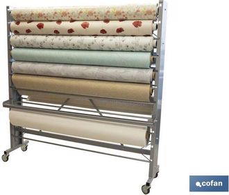cofan Expositor De Hules Y Manteles Horizontal Con Cortador Y Ruedas Para 22 Rollos