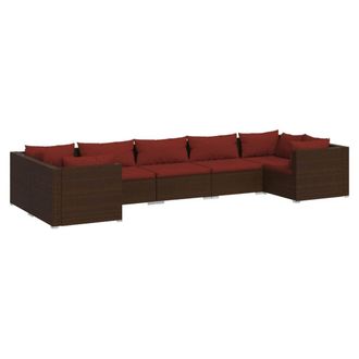 vidaXL Set Muebles De Jard&iacute;n 7 Piezas Y Cojines Rat&aacute;n Sint&eacute;tico Marr&oacute;n Vidaxl