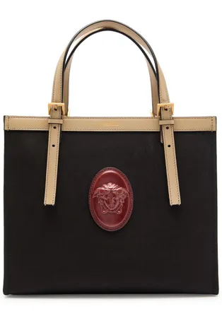 Versace Medium Logo-appliqu&eacute;d Leather and Canvas Tote - Black - One Size