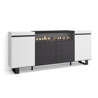 Skraut Home Aparador efecto madera blanco y negro 200x35x87 chimenea efecto fuego