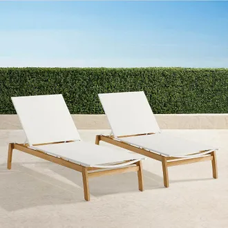 Frontgate Set of 2 Ibiza Chaise Lounges in Natural Teak - Frontgate