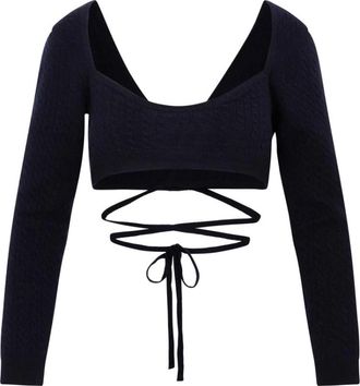 Patou Wrap-back Kabel Gebreide Top - Dames - Ronde hals truien - Zwart - M - Wol - Truien & Vesten