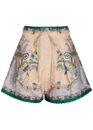 Zimmermann Indra Printed Belted Linen Shorts - Cream - 4 (UK 16 / XL)