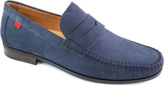 Marc Joseph New York Walker Street Leather Penny Loafer in Navy Pebble Nobuck at Nordstrom, Size 11.5