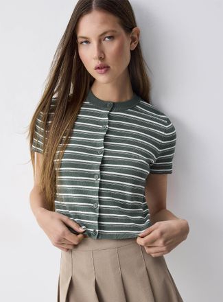 Twik Womens Short-sleeve striped Cardigan Sweater