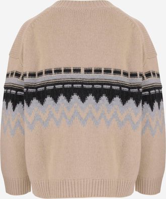 Allude Womens Cashmere Cardigan With Geometric Pattern Beige Sweater