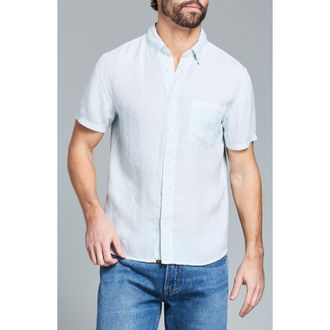 Billy Reid Tuscumbia Short Sleeve Linen Button-Down Shirt in Air Blue at Nordstrom, Size Xx-Large