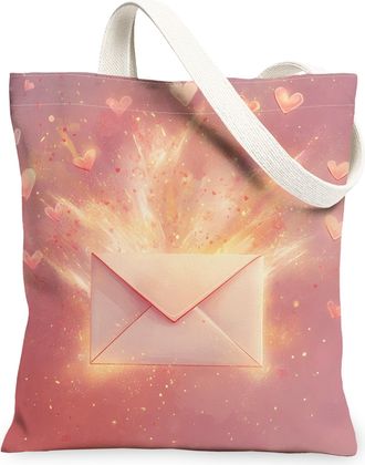 Generic Romantic Hearts Canvas Tote Bags, Artistic Love Design Reusable Grocery Bags, Lightweight Washable Shoulder Strap Canvas for Travel Beach Picnic 13x15