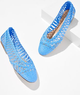 Talbots Tana Woven Cord Raffia Ballet Flats - Vista Blue - 10 1/2 M Talbots