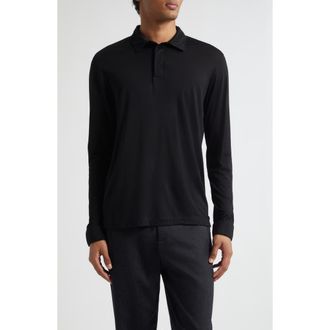 Sunspel Long Sleeve Wool Jersey Polo in Black at Nordstrom, Size Xx-Large