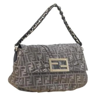 Fendi Pre-owned Zucca Canvas Shoulder Bag - Dames - Pre-owned - Grijs - Maat: ONE Size Leer