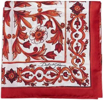 Dolce & Gabbana Accessoires, Dames, Veelkleurig, ONE Size, Zijden Twill Sjaal met Majolica-print