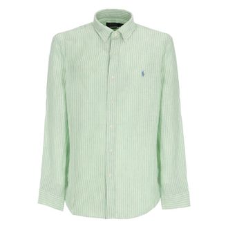 Ralph Lauren Gestreepte Knopenblouse - Heren - Casual Overhemden - Groen - S - Linnen - Overhemden