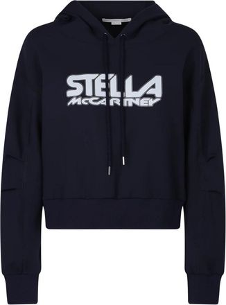 Stella McCartney Cropped Sweatshirt met Print - Dames - Hoodies - Blauw - XS - Katoen - Hoodies & sweatvesten