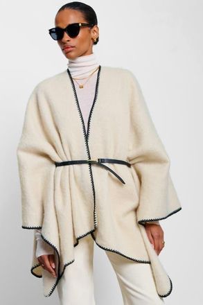 Katie Loxton Whipstitch Blanket Cape with Belt in Cream at Nordstrom