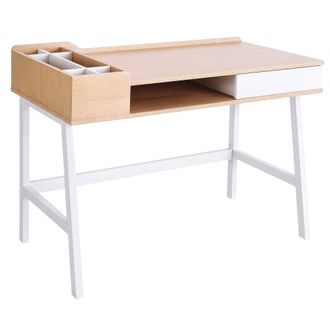 HOMCOM Mesa de ordenador 100x55x81,5cm roble y blanco