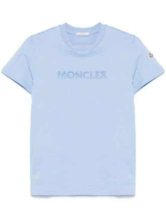 Moncler T-shirt in cotone con logo - Blu